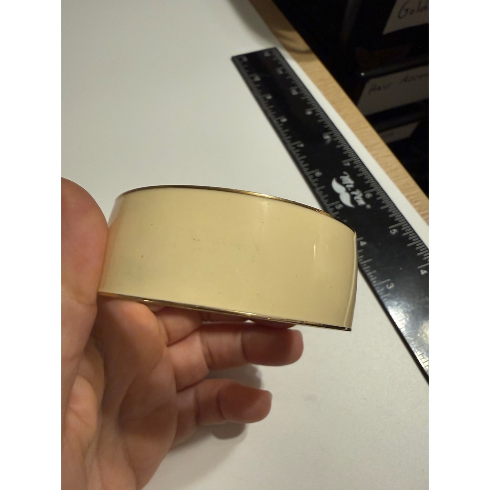 J.Crew Cream Enamel Gold Tone Wide Bangle Bracelet Chunky‎ Minimalist Statement